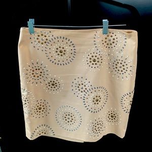 WHBM Lined cream skirt with metallic circle patterns